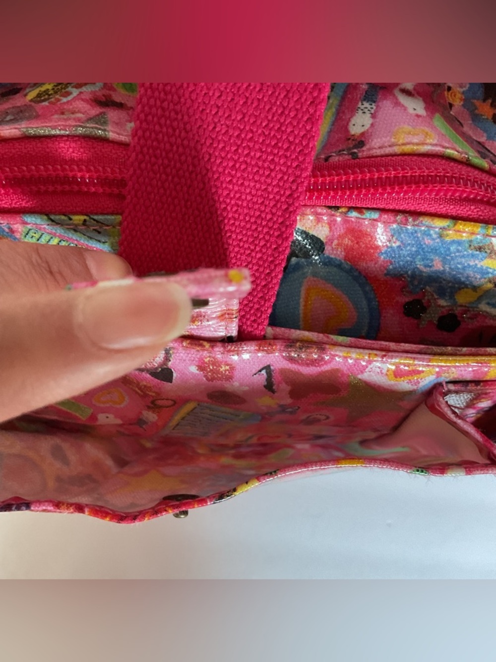 Fiorucci Vintage Y2K Vegan Pink Cartoon Print Tote Bag Purse Fuchsia Coachella - Picture 10 of 13